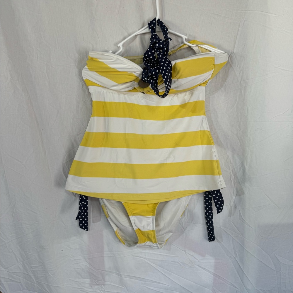 Tommy Hilfiger Two Piece swim suit yellow and white striped Adjustable Bottom